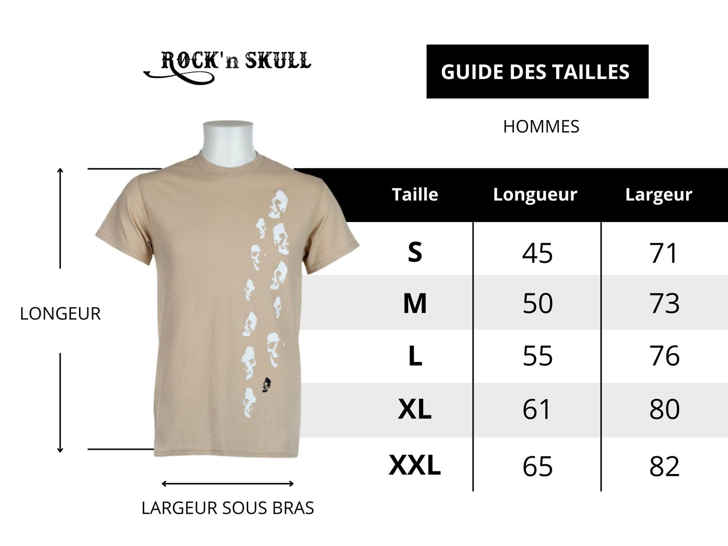 Tee-shirt Homme Rock'n Skull - L'original beige