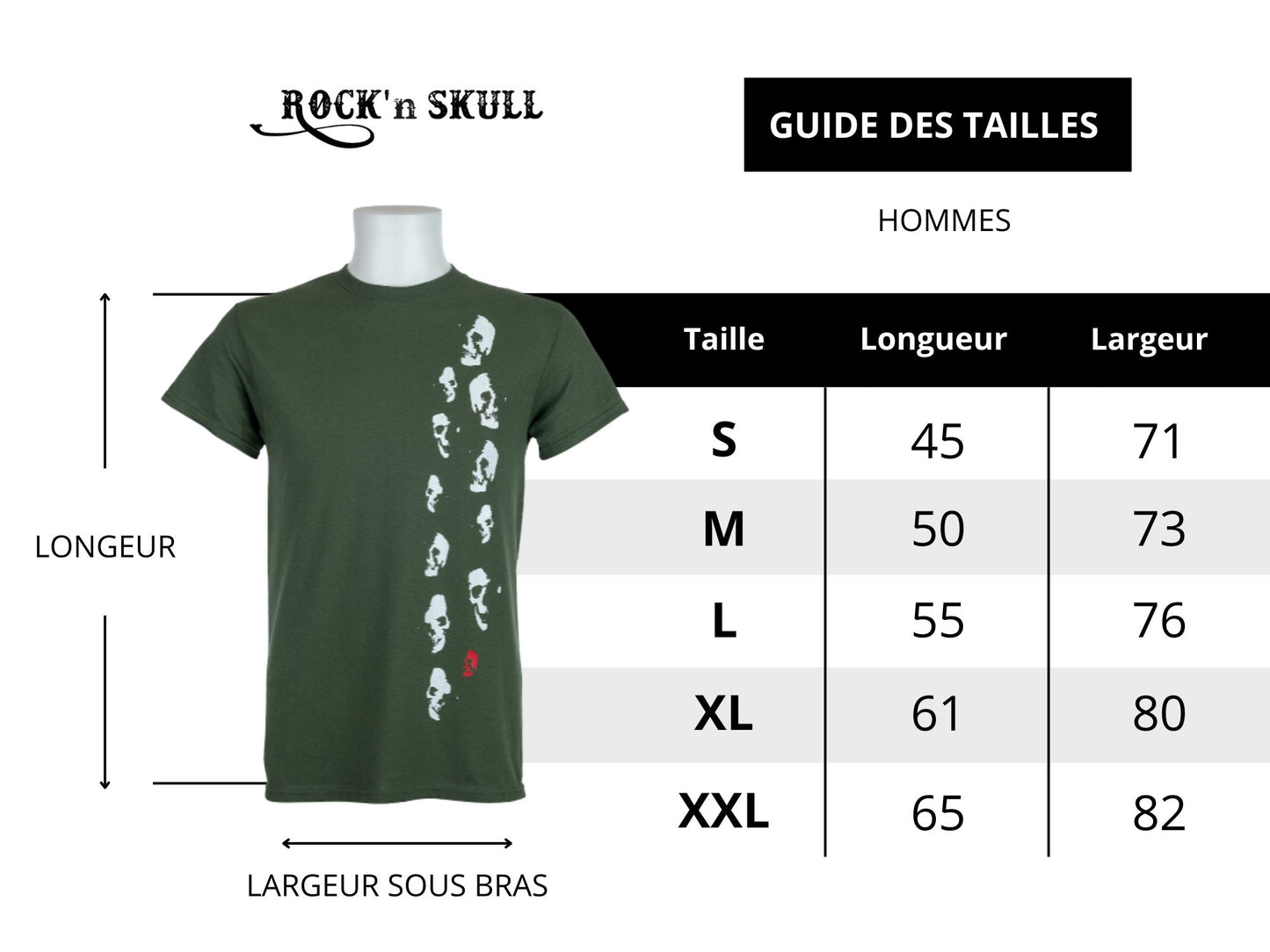 Tee-shirt Homme Rock'n Skull - L'original kaki