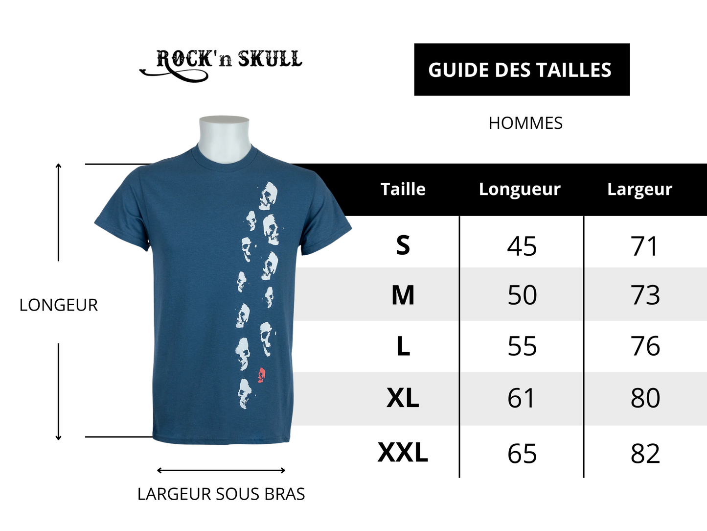 Tee shirt Homme Rock'n Skull - L'original bleu